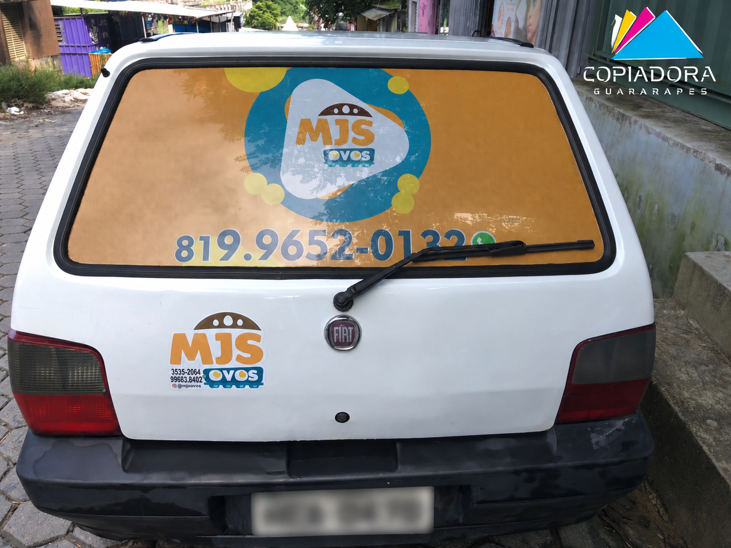 Adesivo em vidro traseiro — MJS Ovos